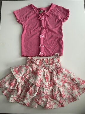 cheeky plum Pink Top and Floral Ruffle Skirt Set